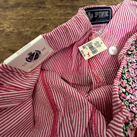 Victoria’s Secret Pink Rare Vintage Flower Pin Stripe PINK Logo Sleep Pant M NWT - Picture 8 of 10